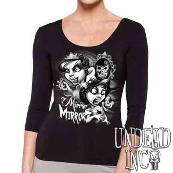 Snow White Mirror Mirror Black & Grey - Ladies 3/4 Long Sleeve Tee