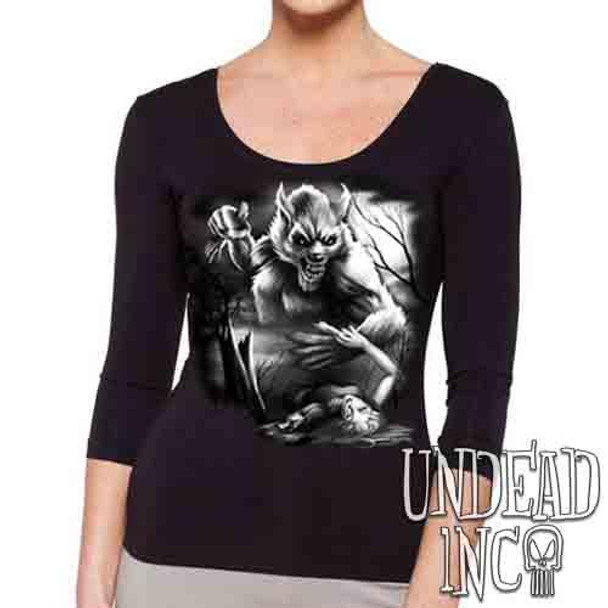 Werewolf Moonlight Murder Black & Grey - Ladies 3/4 Long Sleeve Tee