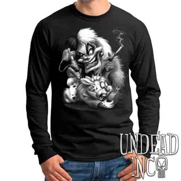 Villains Cruella De Vil Tattooing White Rabbit Black & Grey - Mens Long Sleeve Tee