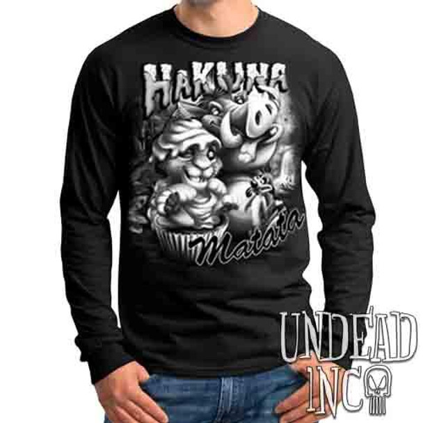 Lion King Cupcake Simba Timon & Pumba Black & Grey - Mens Long Sleeve Tee