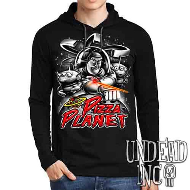 Pizza Planet Buzz Black & Grey - Mens Long Sleeve Hooded Shirt