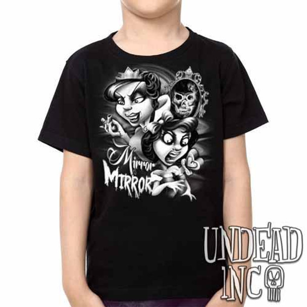 Snow White Mirror Mirror - Kids Unisex Girls and Boys T shirt Clothing Black Grey
