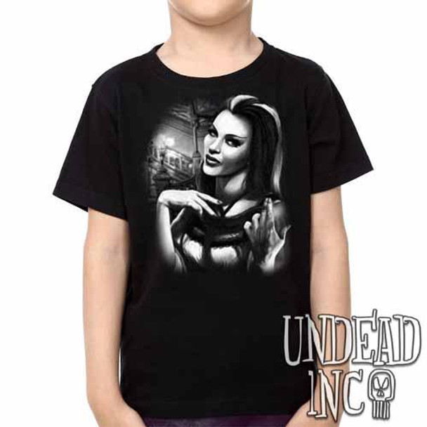 Lilly Munster -  Kids Unisex Girls and Boys T shirt Clothing Black Grey