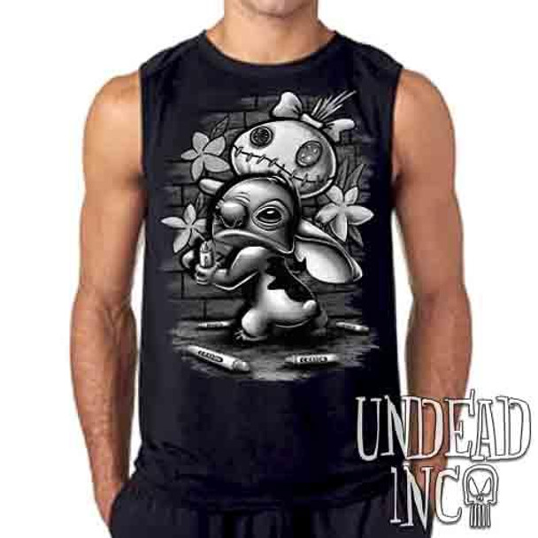 Stitch Crayon Graffiti Black & Grey - Mens Sleeveless Shirt