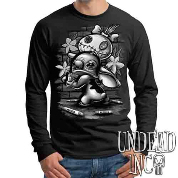 Stitch Crayon Graffiti Black & Grey - Mens Long Sleeve Tee