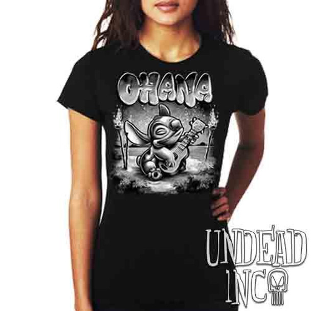 Stitch Ohana Sunset Black & Grey - Ladies T Shirt