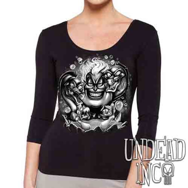 Villains Ursula Unfortunate Souls - Black & Grey Ladies 3/4 Long Sleeve Tee