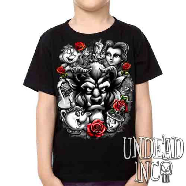 Beauty & the Beast Black & Grey - Kids Unisex Girls and Boys T shirt Clothing