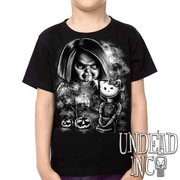 Chucky Trick Or Treat Black & Grey -  Kids Unisex Girls and Boys T shirt