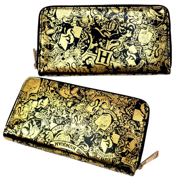 Harry Potter Hogwarts Metallic Gold Foil Long Line Wallet Purse