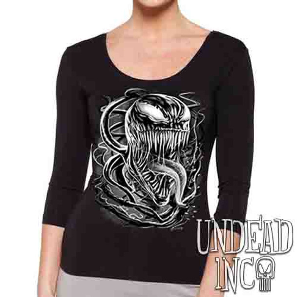 Venom Symbiote Black & Grey  - Ladies 3/4 Long Sleeve Tee