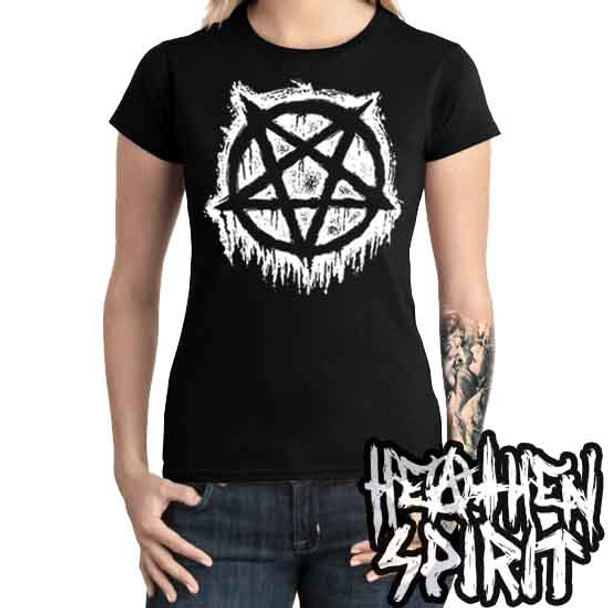 Inverted Pentagram Heathen Spirit  - Ladies T Shirt