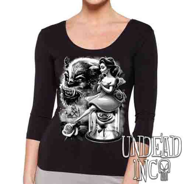 Beauty & The Beast Fairy Tale Magic Black & Grey  - Ladies 3/4 Long Sleeve Tee