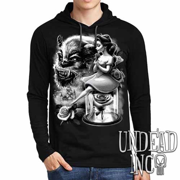 Beauty & The Beast Fairy Tale Magic Black & Grey  - Mens Long Sleeve Hooded Shirt