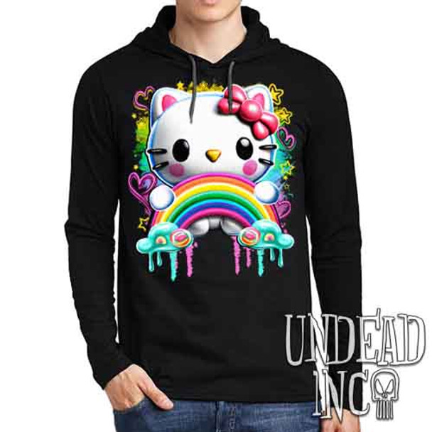 Kitty Rainbow - Mens Long Sleeve Hooded Shirt