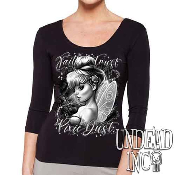 Tinkerbell Pixie Dust Black & Grey - Ladies 3/4 Long Sleeve Tee