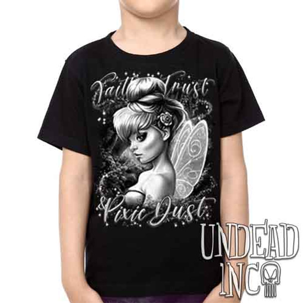 Tinkerbell Pixie Dust Black & Grey -  Kids Unisex Girls and Boys T shirt