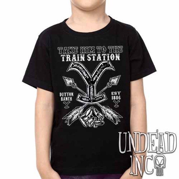 Yellowstone Train Station -  Kids Unisex Girls and Boys T shirt