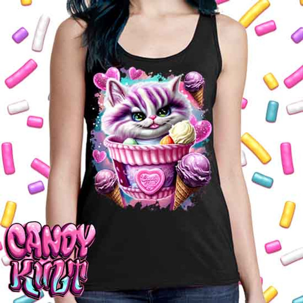 Cheshire Cat Ice Cream Dream Retro Candy - Ladies Singlet Tank