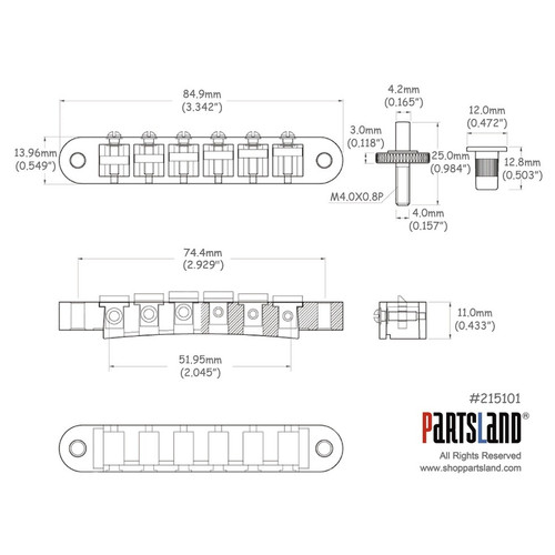 Nashville Style Standard Tune-O-Matic Bridge/Small Post