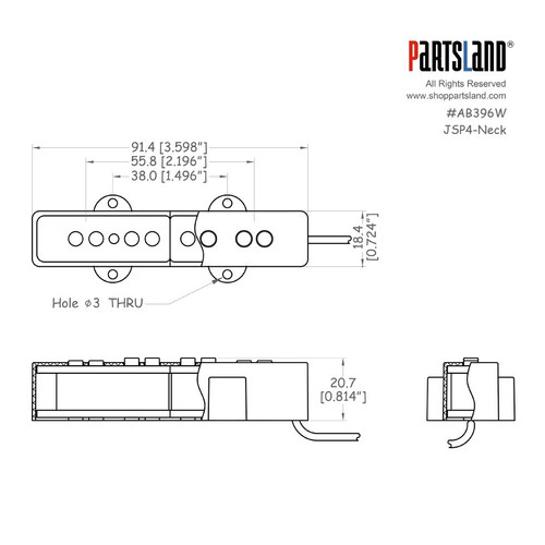 4-string Split Coil J-bass Pickup