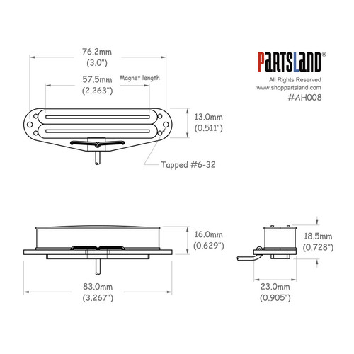 Hot Rail Blade Single Sized Humbucker Pickups / Ceramic