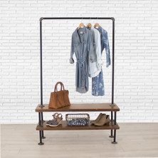 Industrial Pipe Clothing Rack with Cedar Wood Shelves | Double Shelf