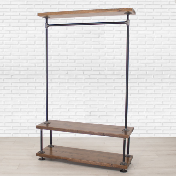 Industrial Pipe Clothing Rack With Cedar Wood Shelves Triple