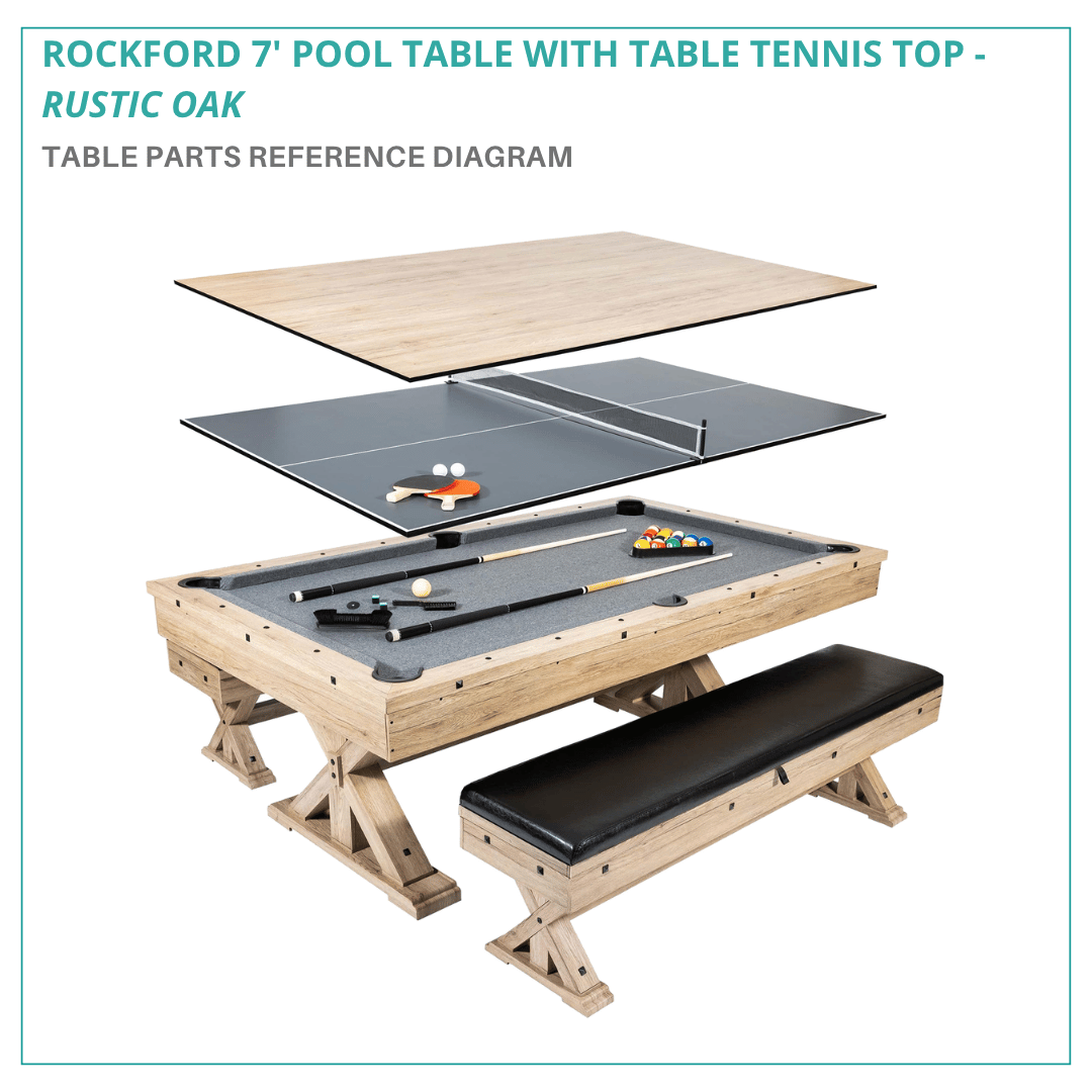 Rockford 7' Pool Table with Table Tennis Top and Benches in Rustic