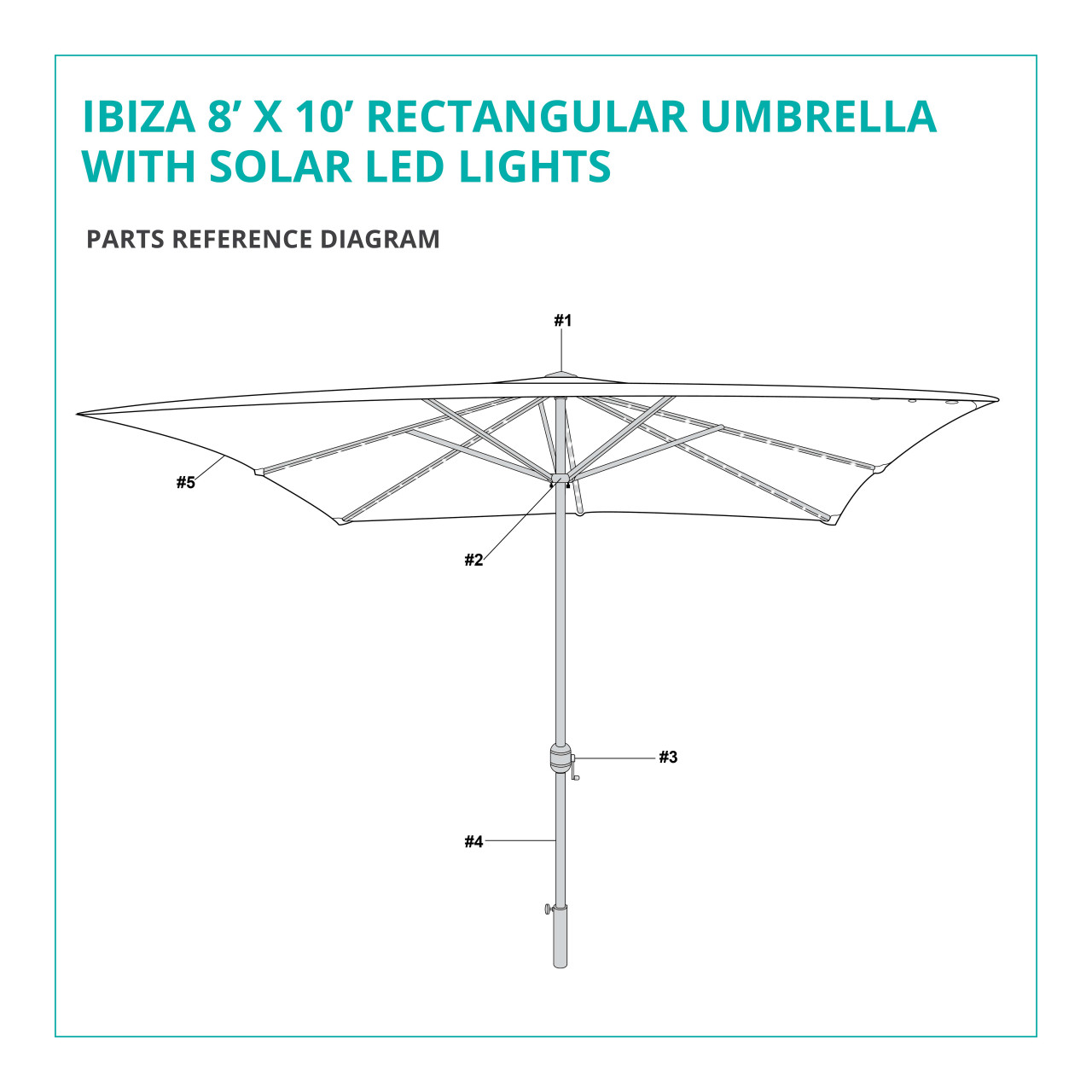 Ibiza 8' x 10' Rectangular Umbrella with Solar LED Lights - Parts