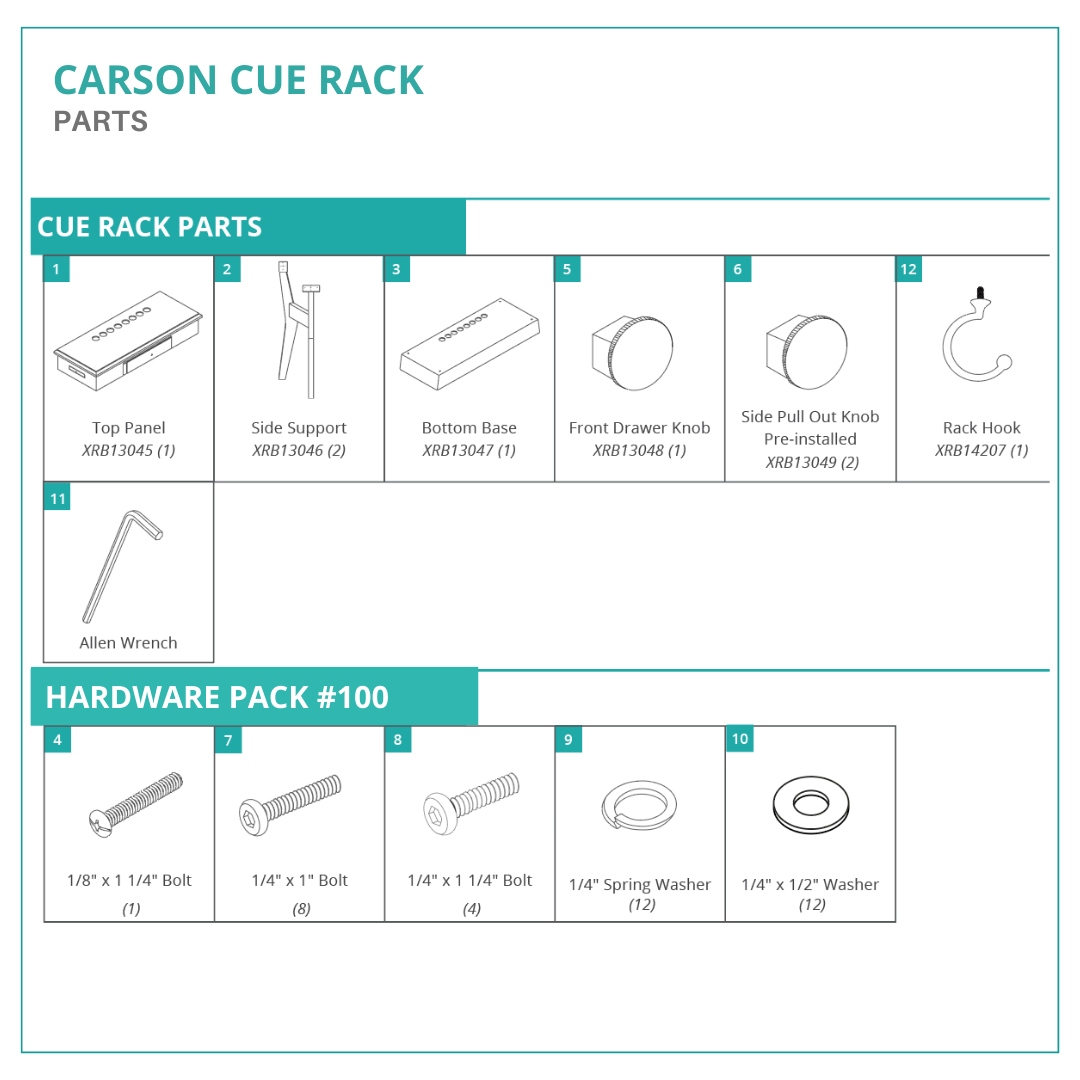 Carson Floor Cue Rack Parts