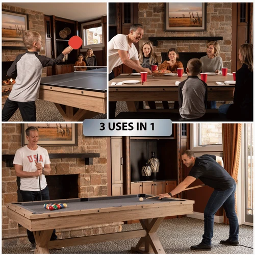 7' Multi-Game Table Rustic Oak with Gray Felt
