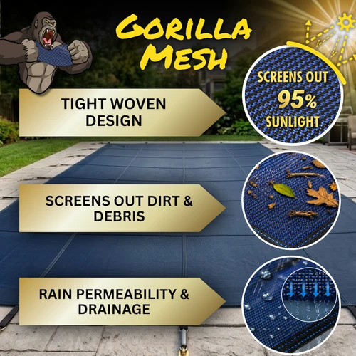 "Gorilla" Mesh Safety Pool Cover for In-Ground Pools- 16 YR Warranty
