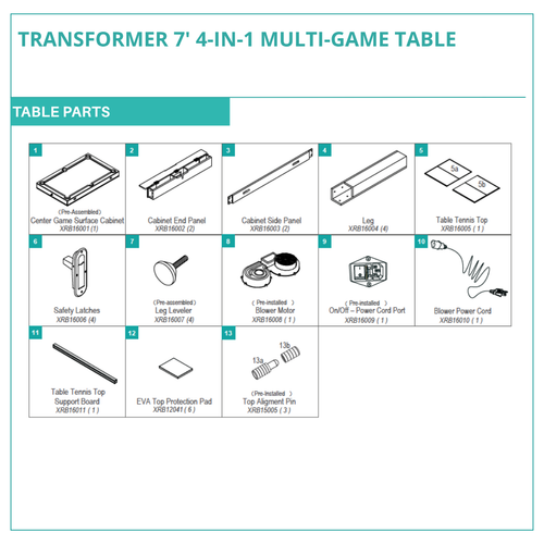 Transformer 7' 4-in-1 Multi-Game Table