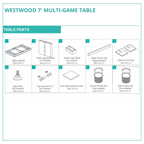 The Westwood 7' Multi-Game Table with Benches in Espresso - Parts