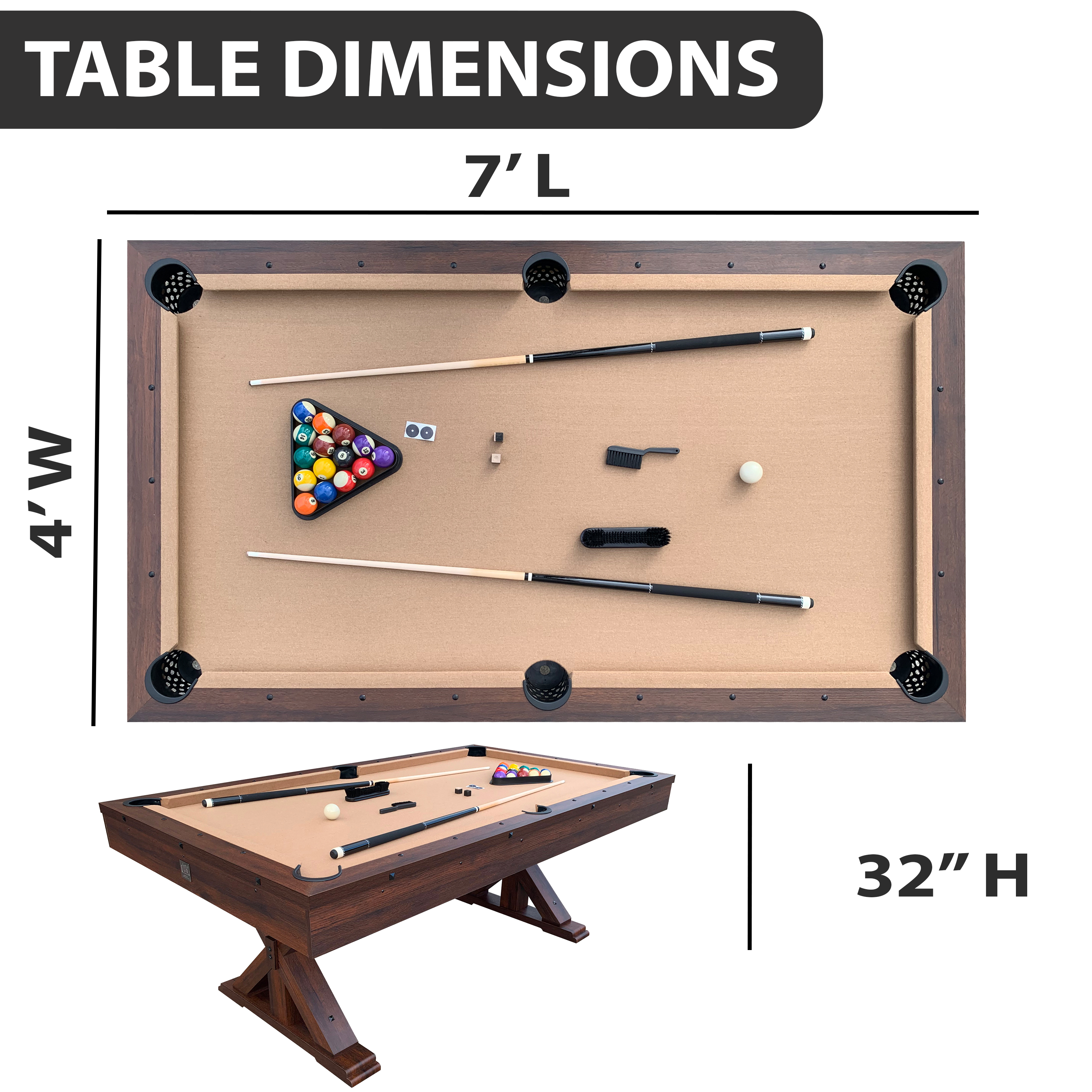 42'' L 7 Game Conversion-Top Multi Game Table