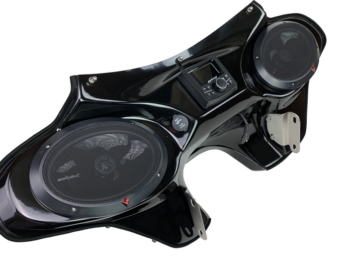 Honda VTX 1300/1800 Batwing Fairing with Speakers and Stereo Left Angled View