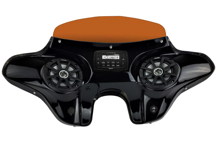 Harley Dyna Low Rider Batwing Fairing with Speakers and Stereo System Inside view with Tinted Windshield