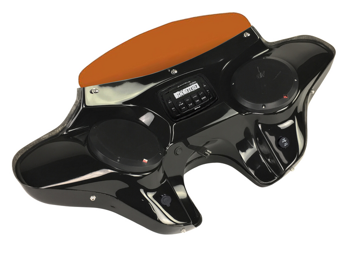Harley Dyna Low Rider Batwing Fairing with Speakers and Stereo System Left Angled View 