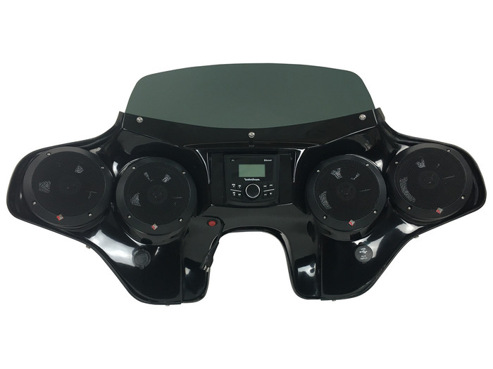 Present Harley Sportster Batwing Fairing with Speakers and Stereo System Inside View