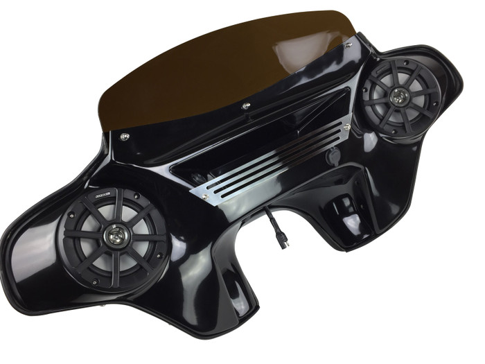  Harley Sport Glide Batwing Fairing with Speakers and Stereo System left angled view 
