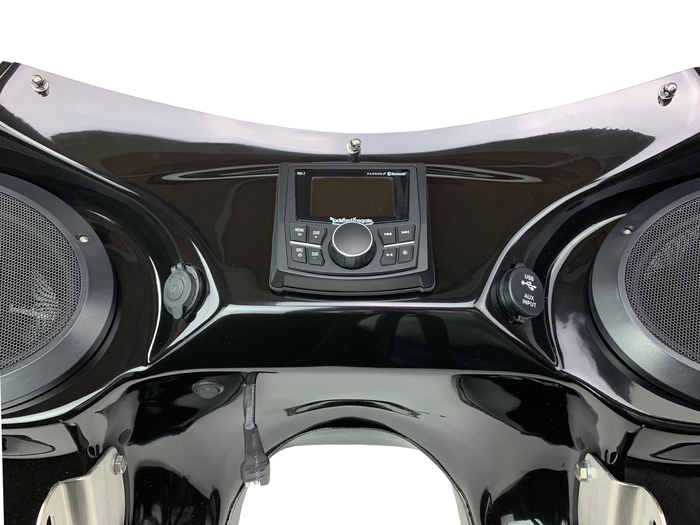 Honda Shadow Batwing Fairing with Speakers and Stereo inside view 