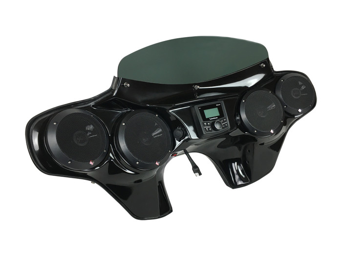 Indian Springfield Batwing Fairing with Speakers and Stereo  left angled view 