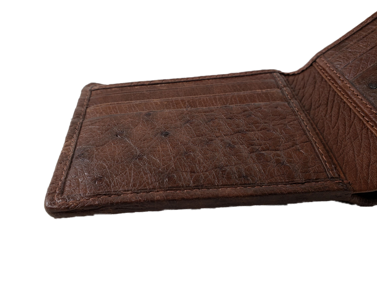 Genuine Ostrich Brown Bifold Billfold Wallet Leather Handmade in USA - Optional Personalized Monogram
