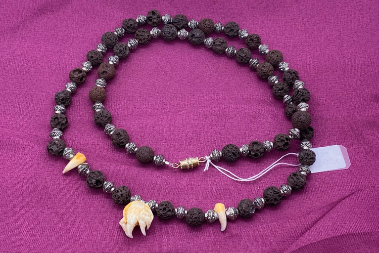 Salmon Tooth Necklace - Lava Rock *