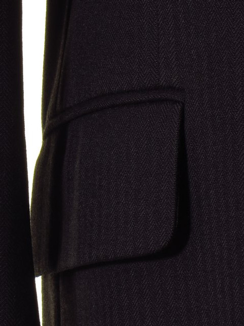 Black Herringbone Wool Nehru Collar Wedding Suit Jacket Ex-Hire - Tweedmans