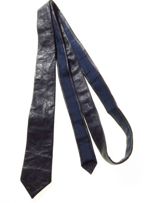 Skinny navy leather tie