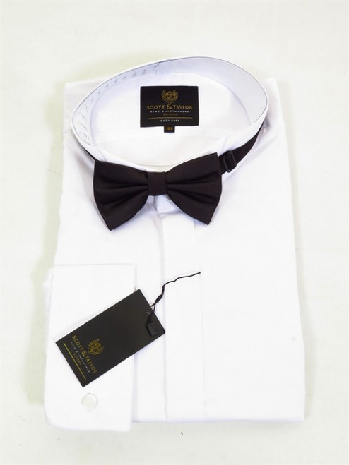 Men's White Wing Collar Shirt With Bow Tie