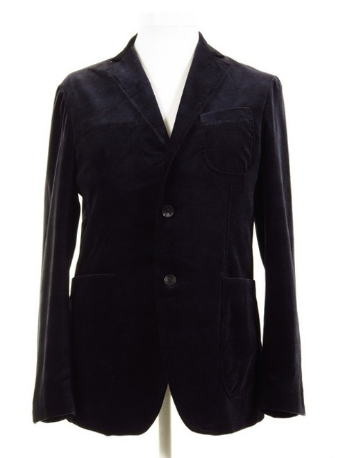 Glen Check Velvet Jacket Blue Black Working Cuffs 