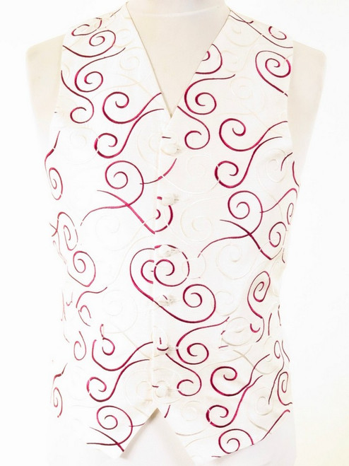 Wedding Waistcoat Ivory Wine Red Scoll Ex Hire